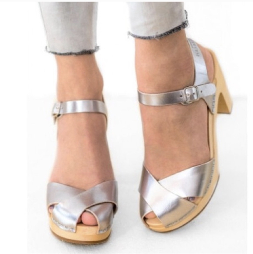 Swedish Hasbeens Merci Metallic Silver Sandal - Size EU 37 or US 7-7.5